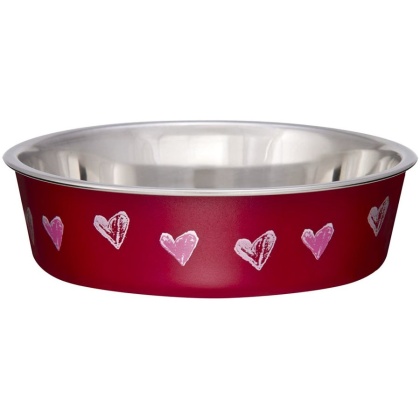 Loving Pets Stainless Steel & Red Hearts Bella Bowl with Rubber Base