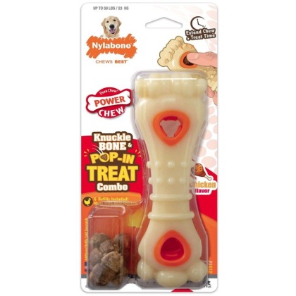 Nylabone Power Chew Knuckle Bone and Pop-In Treat Toy Combo Chicken Flavor Giant